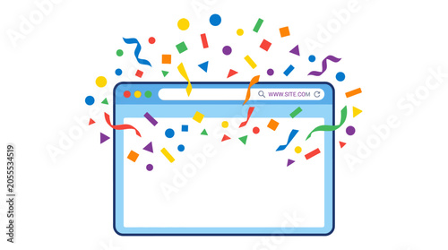 Photos Browser window with exploding colorful party confetti.