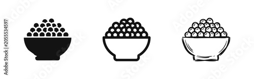 Obraz na płótnie Bowl of Caviar or Peas Icon Set in Solid Outline and Sketch Styles for Food and