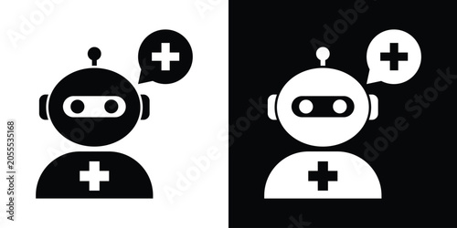 Foto Cute AI health assistant robot icon with a medical cross speech bubble