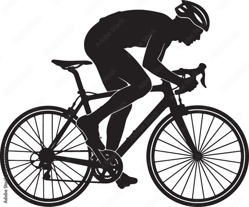 Naklejka premium Cyclist in also transparent background, black silhouette riding, road bike, minimalist