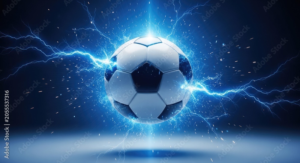 Naklejka premium Dynamic football championship visual soccer ball with electric energy for sports marketing and event promotion