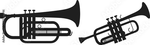 Photography Trumpet silhouette vector illustration, brass instrument artwork, musical design