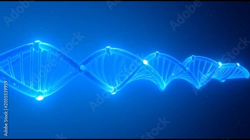 Glowing blue dna helix rotating in digital space: medical science and genetics background