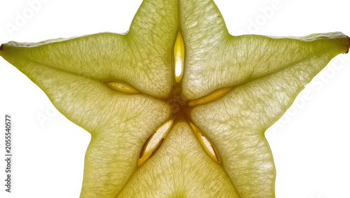 Konstfotografi Isolated fresh carambola star fruit cross-section close-up showcasing vibrant tr