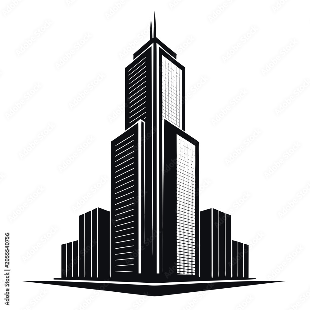 Obraz premium modern split volume skyscraper building silhouette vector illustration