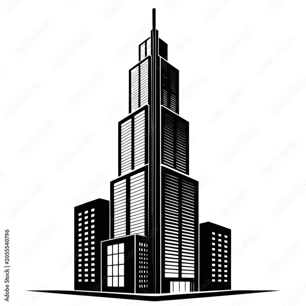 Fototapeta premium modern split volume skyscraper building silhouette vector illustration