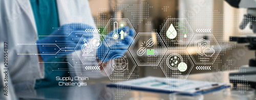 Tableau sur toile Modern digital illustration depicting supply chain challenges in pharmaceutical