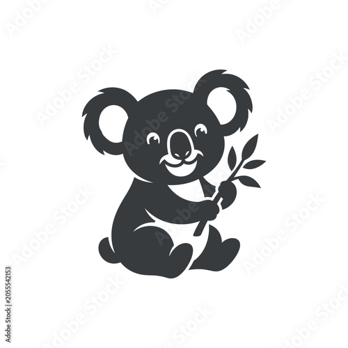 Photography Cute koala bear holding a eucalyptus branch illustration.