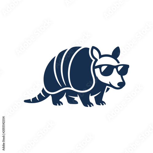 Armadillo wearing sunglasses silhouette vector illustration.