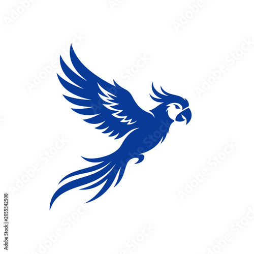 Fotografía Flying macaw parrot silhouette in navy blue.