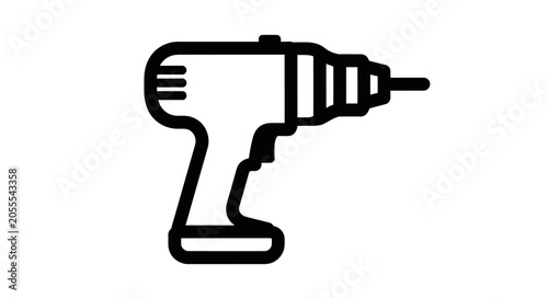 Canvastavla Black and white vector illustration of a cordless drill on a white background