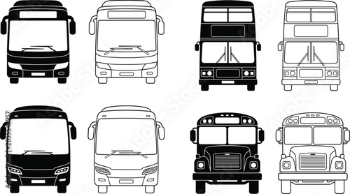 Bild auf Leinwand Public transportation bus icon set featuring front view of city coach tour doubl