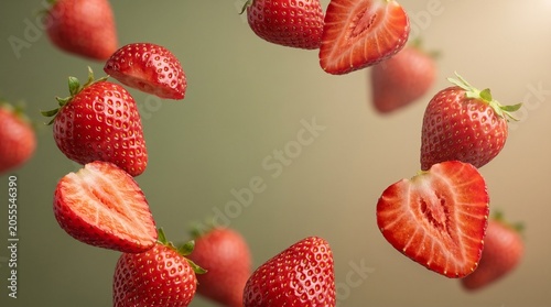 Strawberry Border Frame Flying Fresh Red Berry Fruit Slices Food Healthy Organic