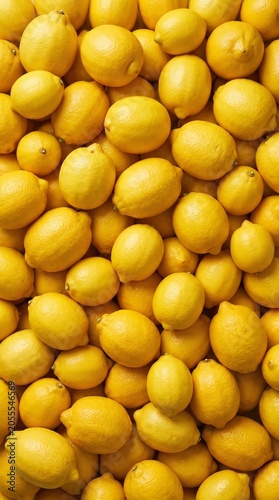 Vertical Composition Fresh Yellow Lemons High Angle View Citrus Harvest Grocery Retail