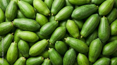 Vertical Green Unripe Papaya Fruits Heap Fresh Tropical Agriculture Produce Texture