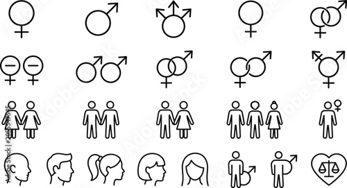Foto Gender equality and sexual orientation line icon set including male female trans