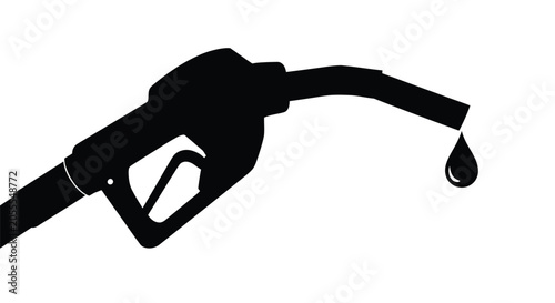 Gasoline fuel nozzle with dripping drop black silhouette gas pump