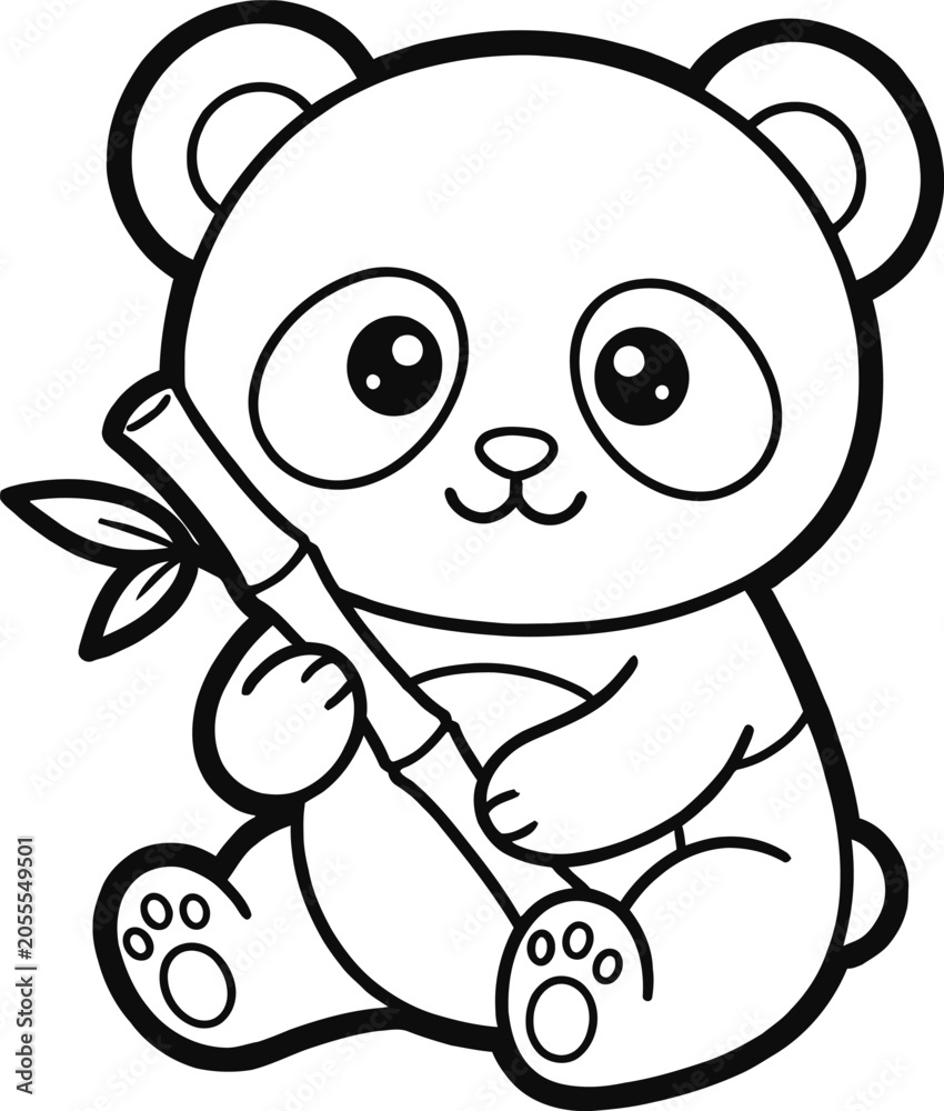 Obraz premium Cute panda with bamboo coloring page for kids and toddlers printable activity book illustration