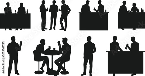 Silhouettes of People Socializing in Various Settings gathering