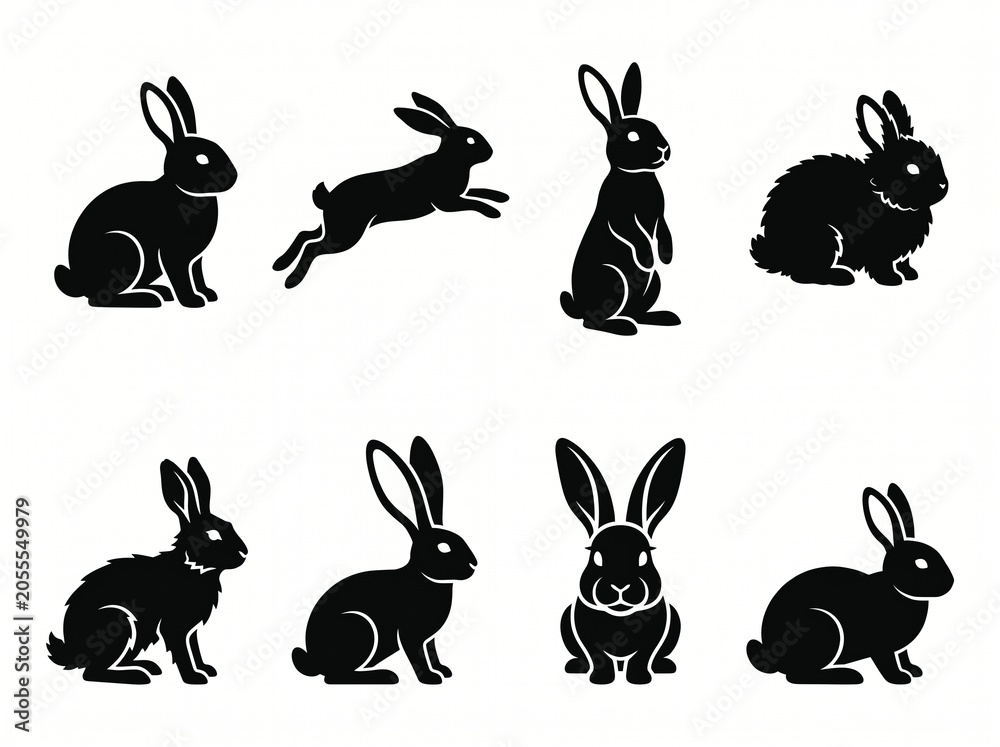 Obraz premium Collection of rabbit silhouettes in different playful poses with silhouette
