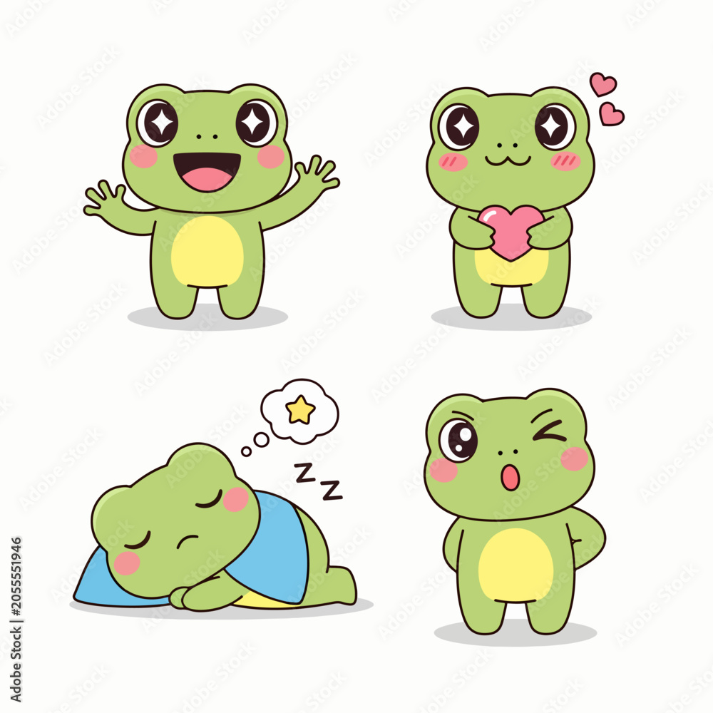 Ταπετσαρία Adorable illustration of four happy little frogs with rosy cheeks and sweet faces