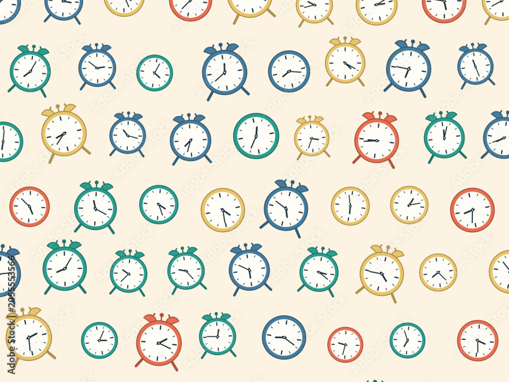 Obraz premium Alarm Clocks Scatter Playful Vintage Pattern Art