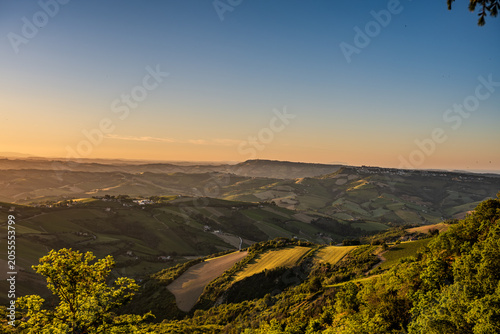 Marche, spectacular view and sunset on the Marche hills from the Ripatransone viewpoint. 2026