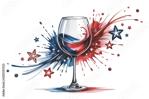 American Flag Wine Glass Digital Painting High Resolution Picture