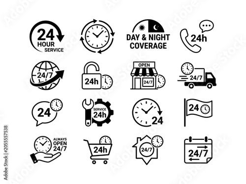 Obraz na plátne 24-7 service icons set for customer support line and delivery