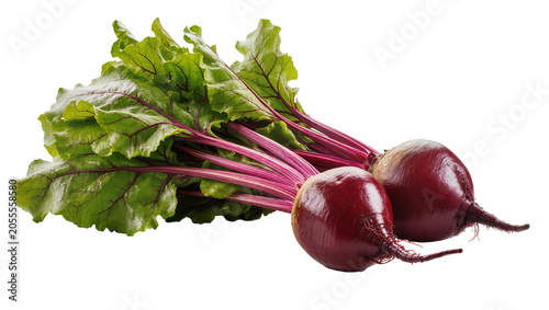 фотографія Isolated fresh whole beetroots with vibrant green leaves and red stems, healthy