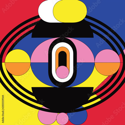 Colourful geometric zero with abstract shapes