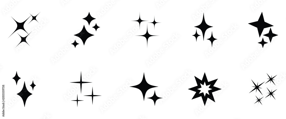 Fototapeta premium Shine star vector icons. Stars collection, with vector shape. Black stars icon set. Sparkle star icon set. Vector illustration eps10.