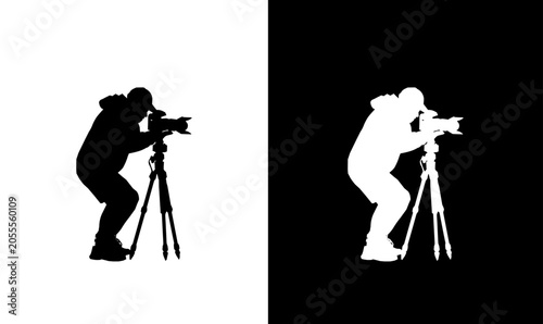 Fotografía cameraman black silhouette vector illustration, black silhouette of cameraman ve