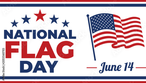 Fotografija National flag day illustration with waving american flag and patriotic stars jun