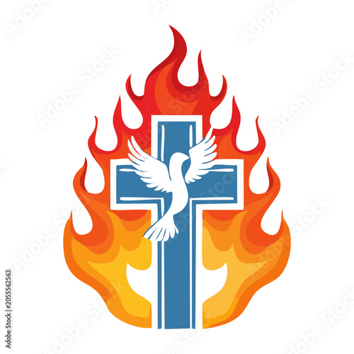 Cross with Dove and Flames Graphic