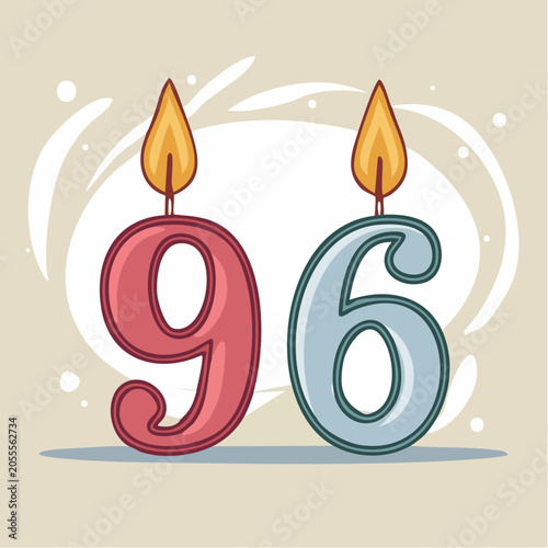 Number 96 Birthday Candles with Flames