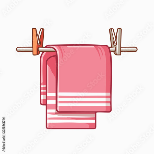 Pink Towels Drying on a Clothesline with Clothespins