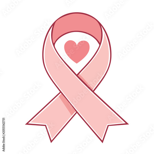Pink Ribbon with Heart Vector Illustration