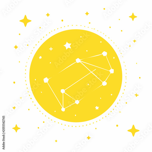 Stylized Constellation on Yellow Circle with Stars