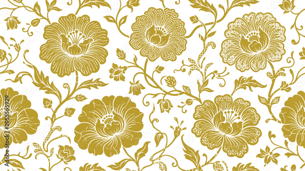 Fototapeta premium Elegant golden floral damask pattern suitable for textiles and decorative design.