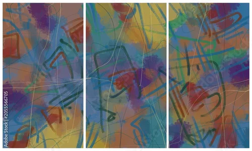 Naklejka Modern interior triptych. The picture is painted by hand on a tablet.