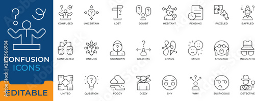 Foto Confusion Uncertain Doubt Puzzled Baffled Dilemma Chaos Icon Set - editable vectors for business problem solving, psychology, and complex decision