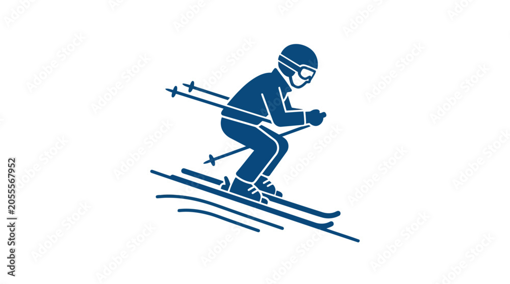 Obraz premium Skier sliding down a snowy slope on white background.