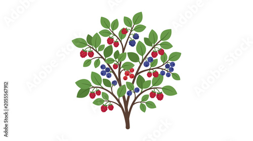 Schilderij op canvas Fruit bush with ripe red and blue berries.