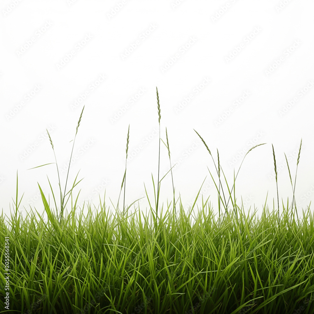 Fototapeta premium Green Grass Clump Isolated on White Background, AI Generated