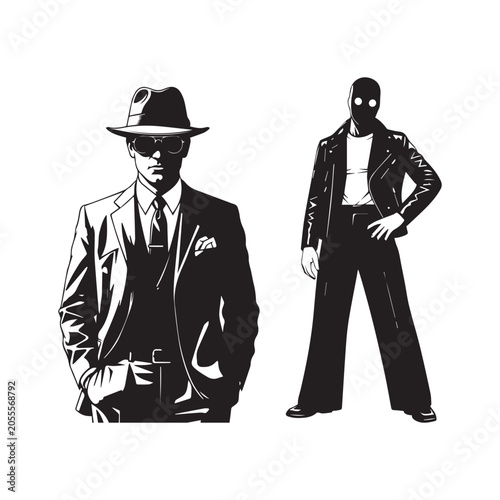 Εκτύπωση καμβά Mysterious detective and masked vigilante standing