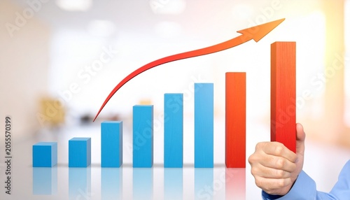 Businessperson Interacting with Bar Graph Showing Growth and Progress