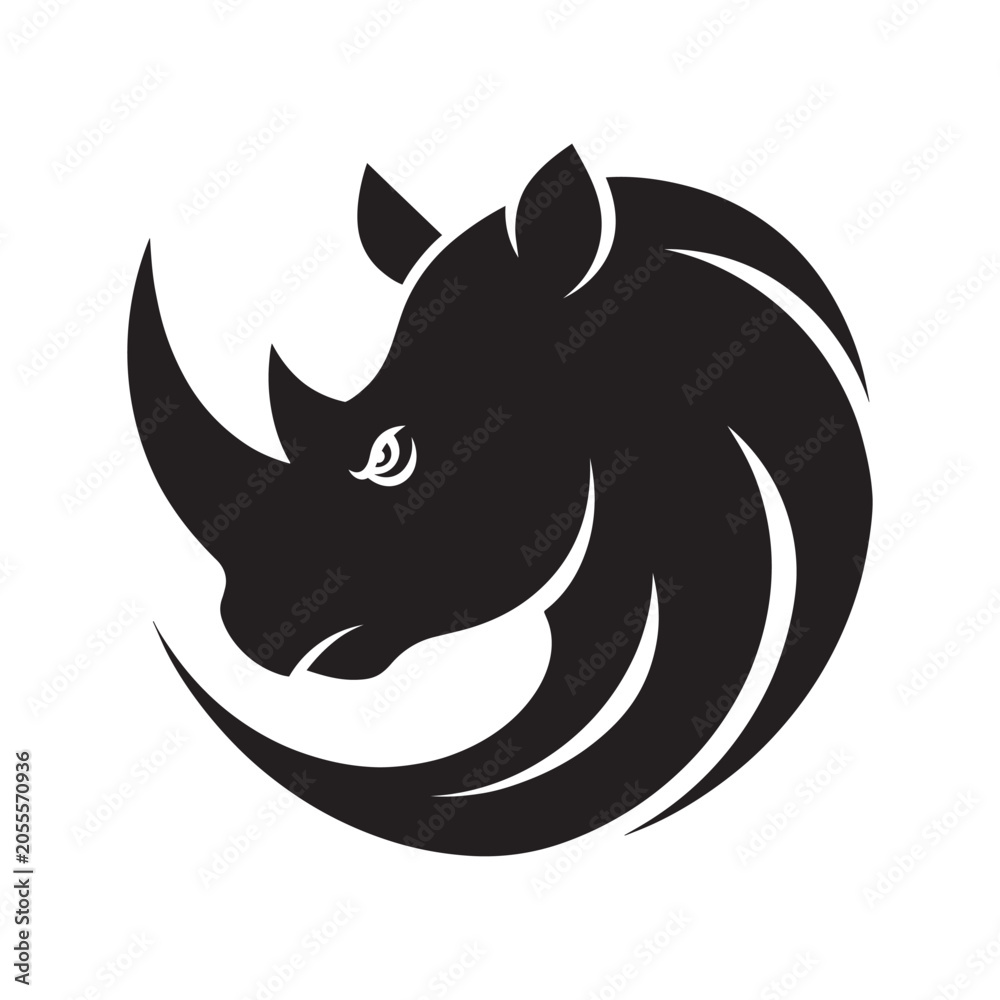 Fototapeta premium Black silhouette of a rhinoceros head vector logo design.