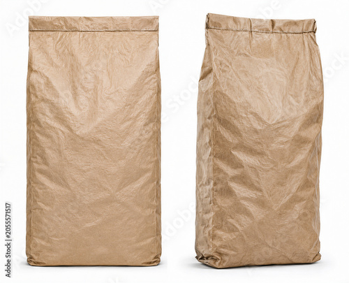 Industrial kraft paper bag big mockup. Front and side view