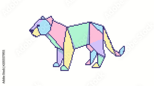 Colorful geometric panther illustration side view.